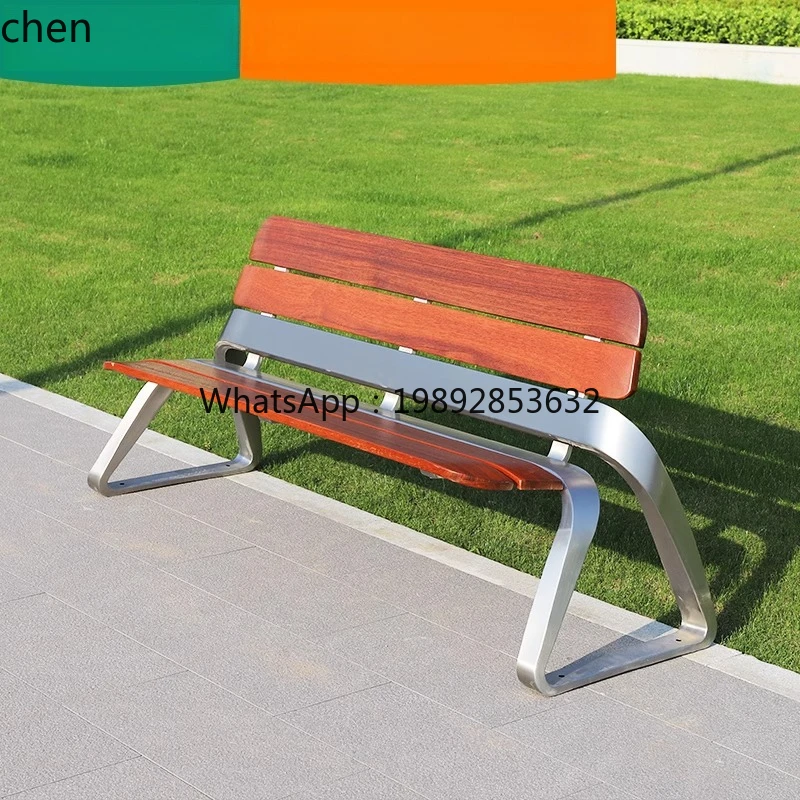 

outdoor stainless steel seat high-end community real estate anti-corrosion solid wood leisure backrest park chair