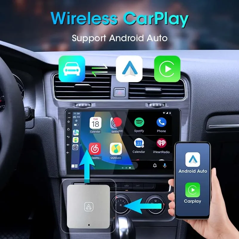 Mini Wired To Wireless Carplay & Android Auto Plug And Play 5G WIFI Bluetooth 5.0 2 In 1 Smart AI Box Adapter For Universal Car