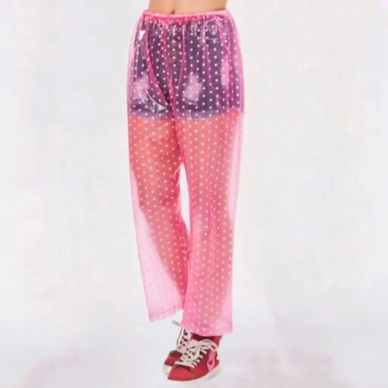 

Couple Transparent Polka Dot Plastic Trousers Soft Smooth Waterproof Diaper Pants Loosen Easy Drop Off Rainproof Elastic Waist