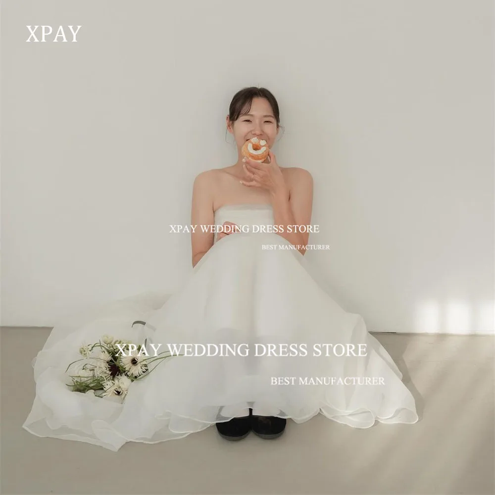 XPAY gaun pernikahan Korea tanpa tali Organza lembut panjang selantai foto pesta pernikahan gaun pengantin kustom punggung terbuka