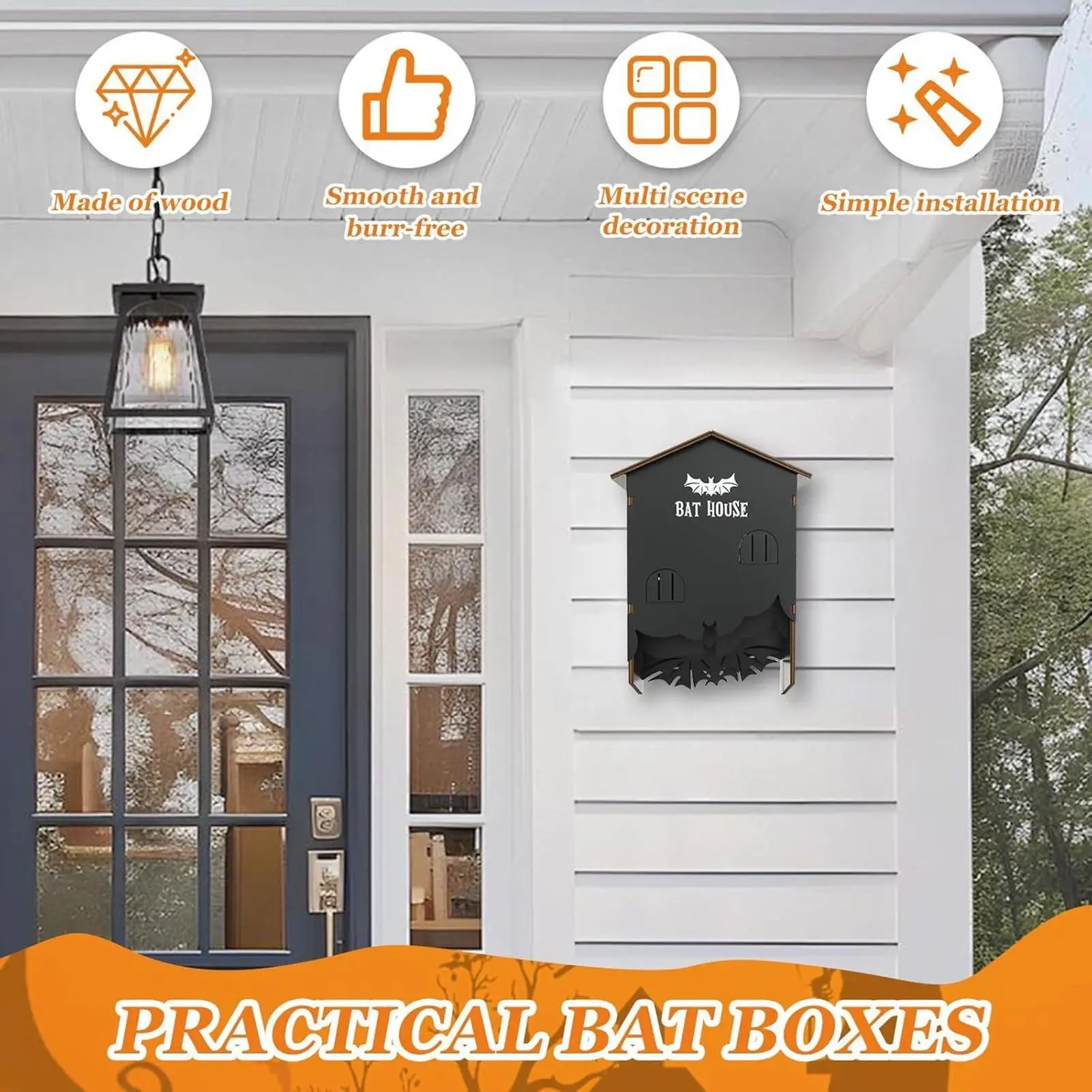 

Bat House Garden Wooden Bat Nest Wall Mount Three Chamber Shelter Houses Box For Outdoor Yard Garden Backyard Tree Halloween