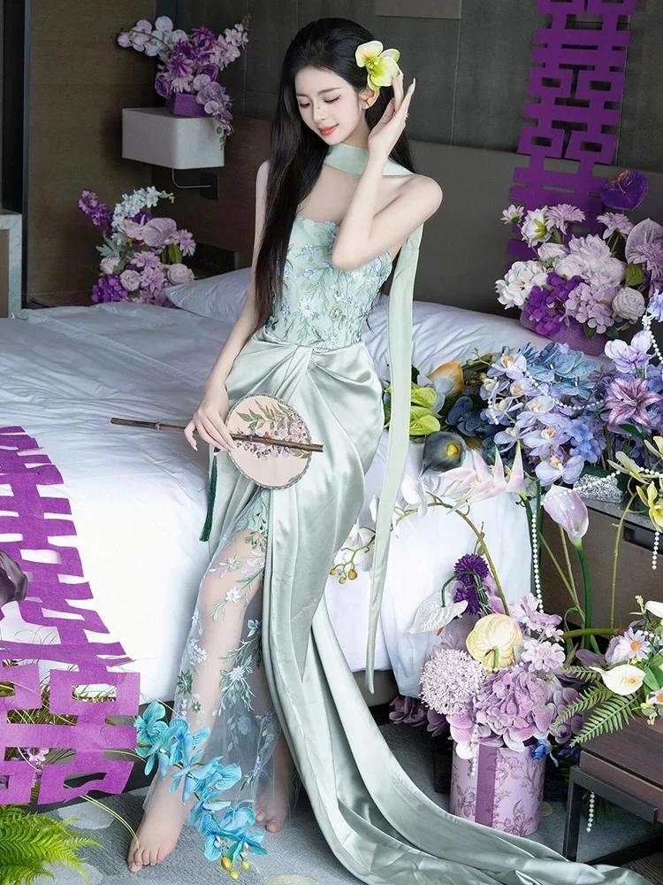 

New Chinese Sle National Trend Wedding Dr Women's Luxury Engagement Banquet Strapl Evening Gown Summer 2026