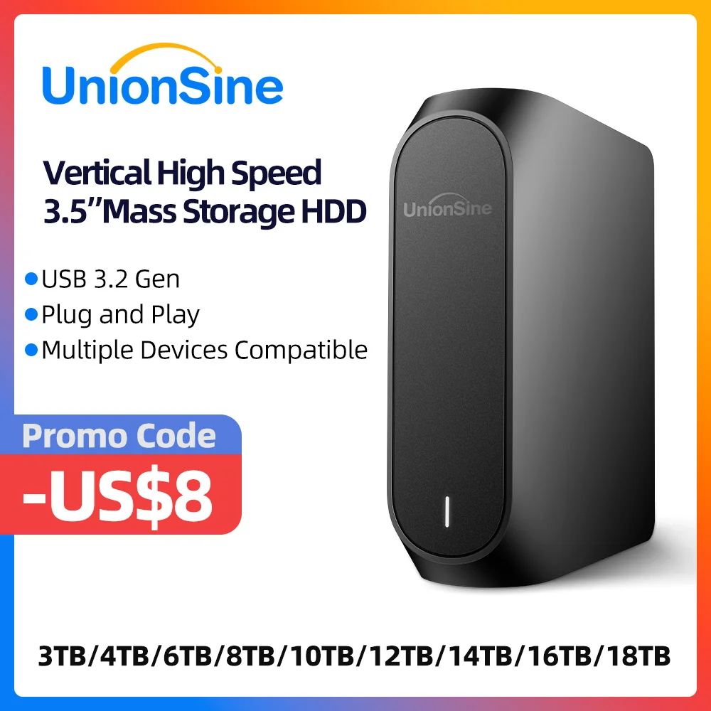 

UnionSine 4TB 8TB 10TB 12TB 16TB 18TB 3.5"USB 3.2Gen External Hard Disk HDD Compatible Desktop/Laptop/Mac/Xbox/Xbox One/PS4/TV