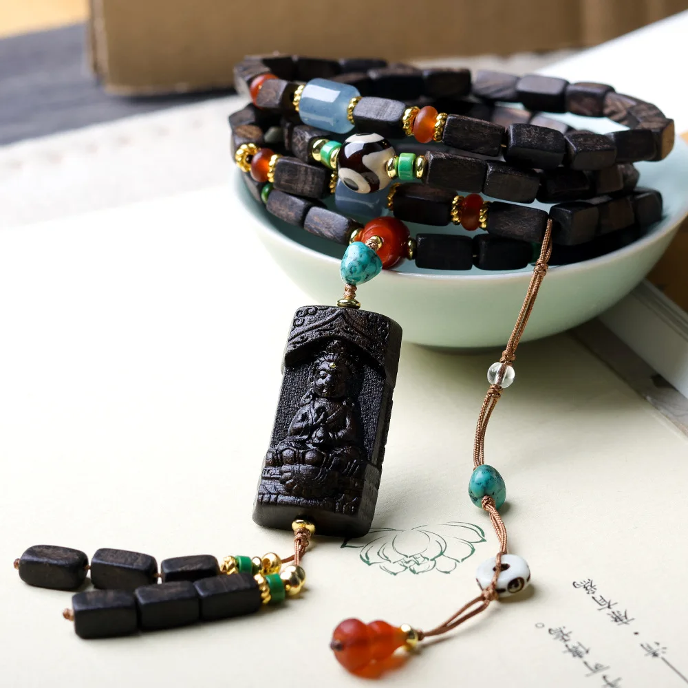 

Dalagan agarwood multi circle bracelet, cultural play, Guanyin bracelet, three eyed sky bead bracelet, Buddhist bead necklace