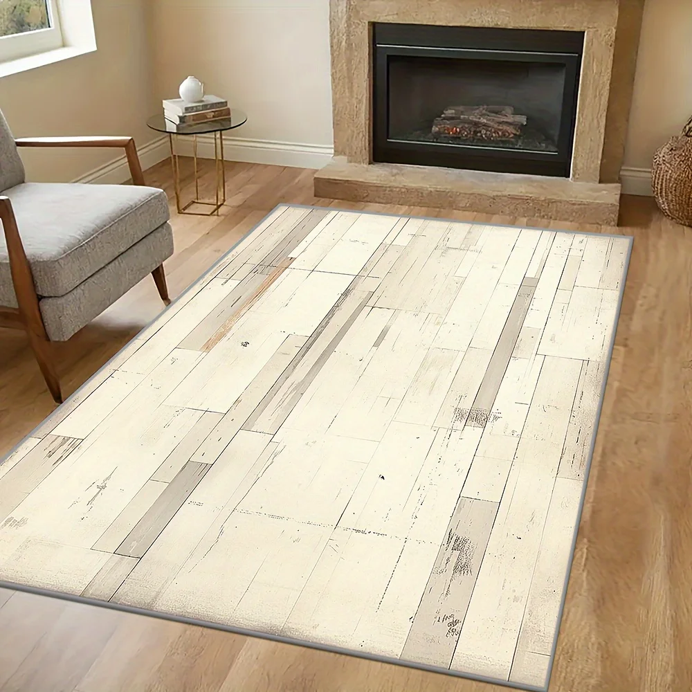 Elegant Natural Hardwood Look Washable Rug Durable Stain Resistant Mat For High Traffic Entryway Hallway Use