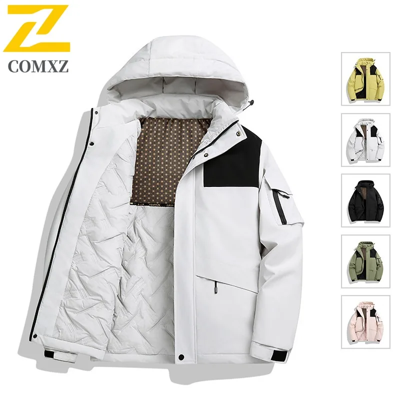 سترة مبطنة للرجال للمغامرة الخارجية من COMXZ، سترة شتوية مريحة بقلنسوة سميكة ودافئة على طراز الشارع معاطف شتوية مريحة #3