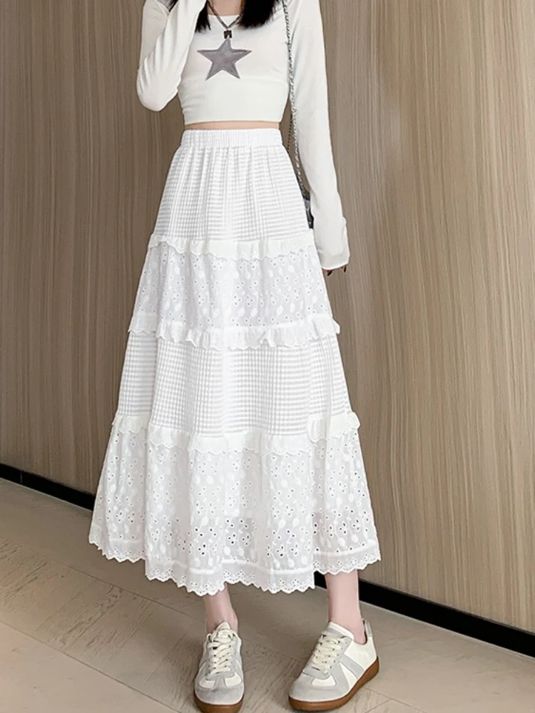 French Style White Tulle Skirt Women 2025 New Tiered A-Line Ballet Midi Elegant Ethereal Spring Summer Fall Versatile Skirt