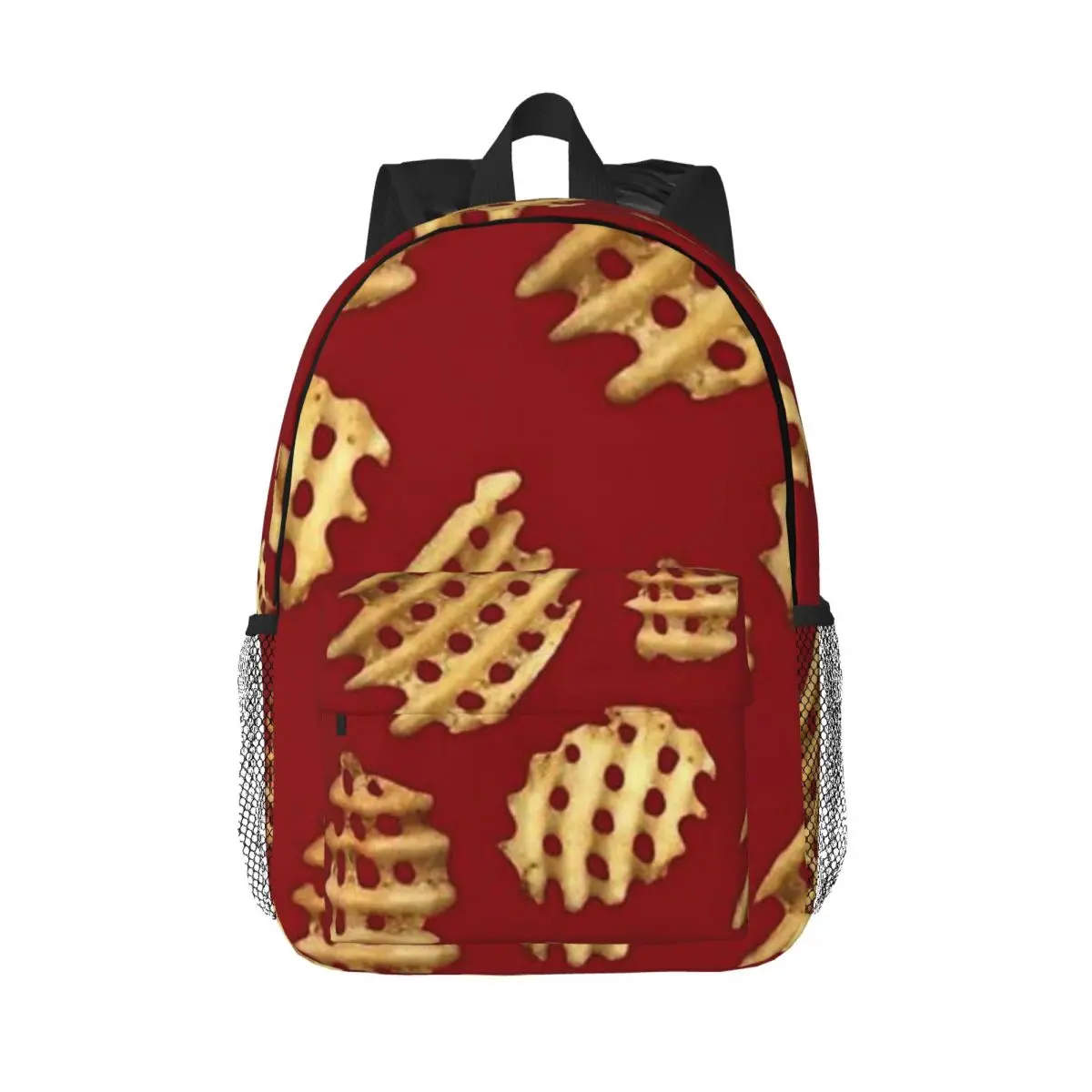 New Fashion Crunchy Waffle Fries Waterproof Backpack Trendy Girls Boys Laptop School Book Bag