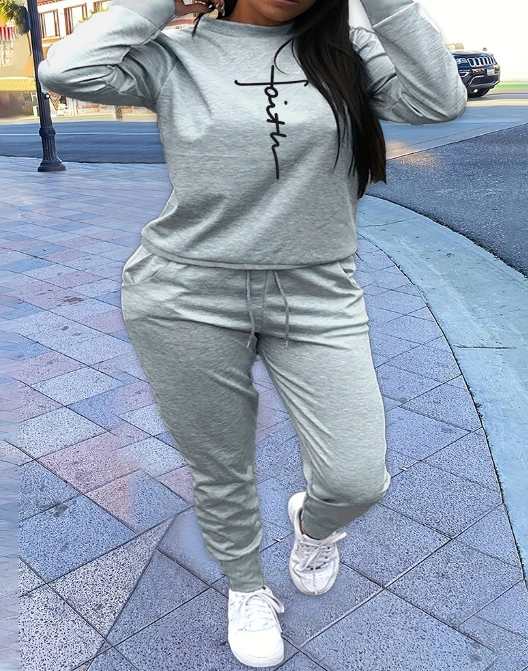 

Pant Set 2024 Spring/summer for Women Simple Casual Long Sleeved Letter Print Temperament Commuting Two Piece Sets