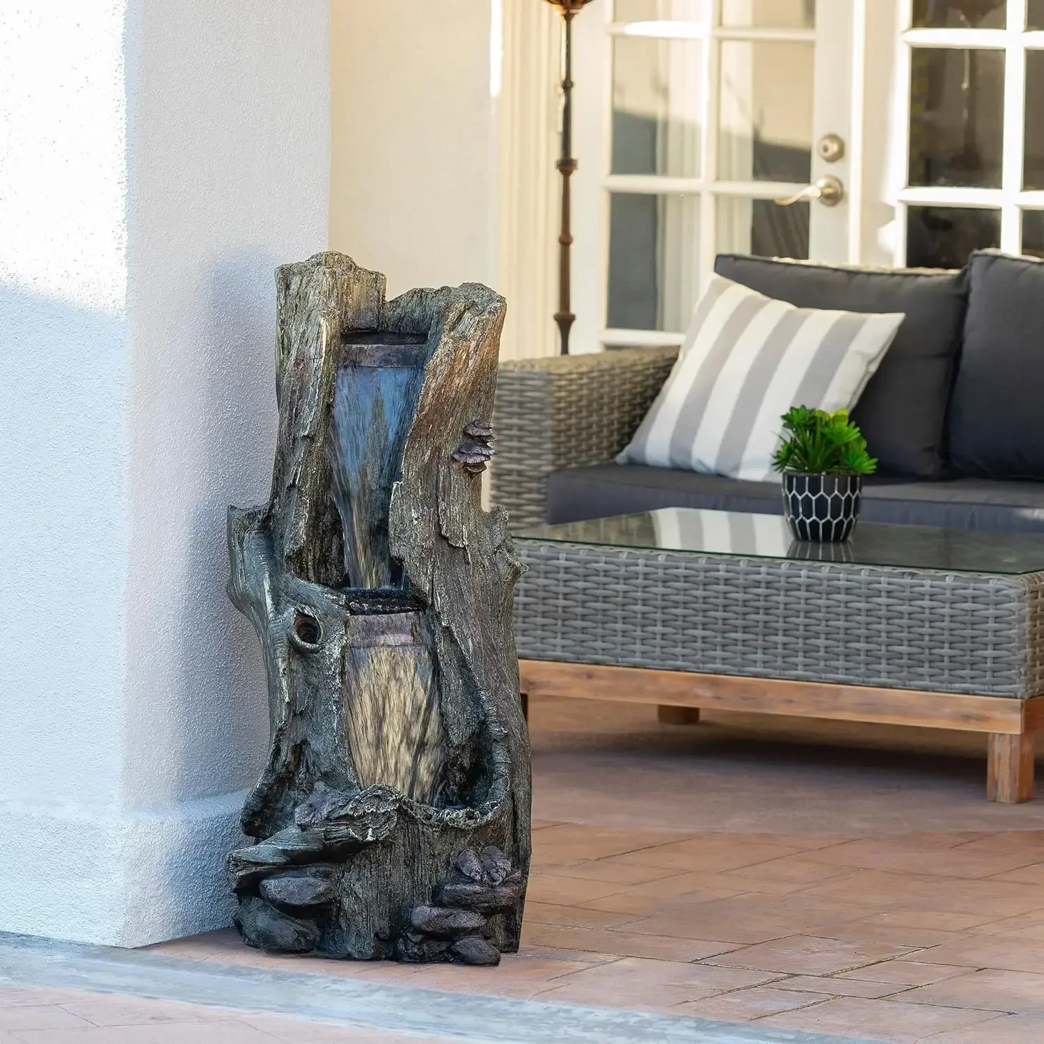 

41" Tall Outdoor Rainforest Waterfall Tree Trunk Fountain with LED Lights