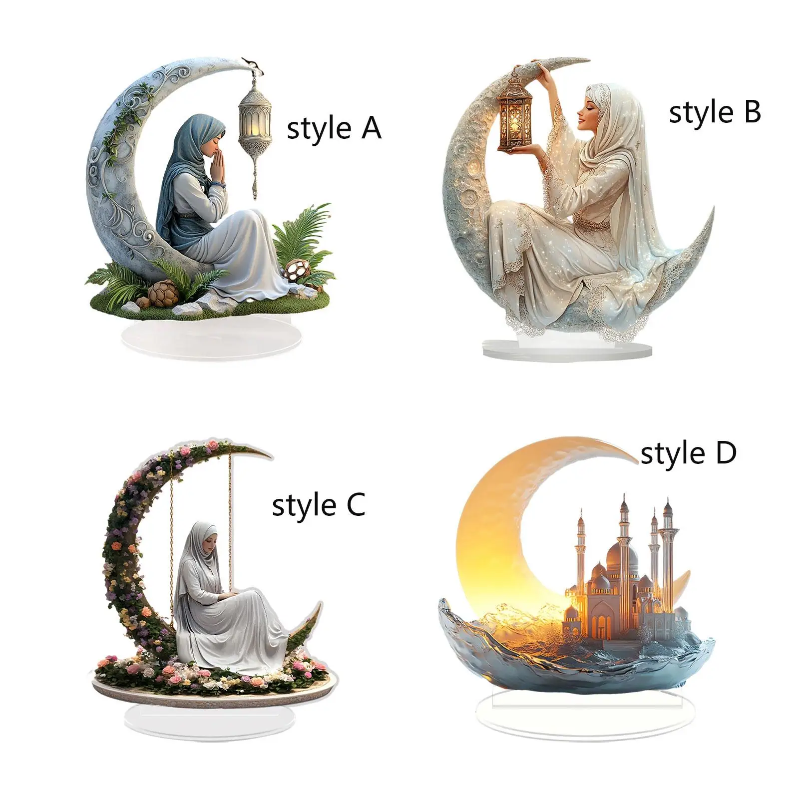 2D Flat Acrylic Moon Desk Ornament Acrylic Novelty with Base Display Artwork for Cafe Gift Spring Festival Drawing Room Dorm