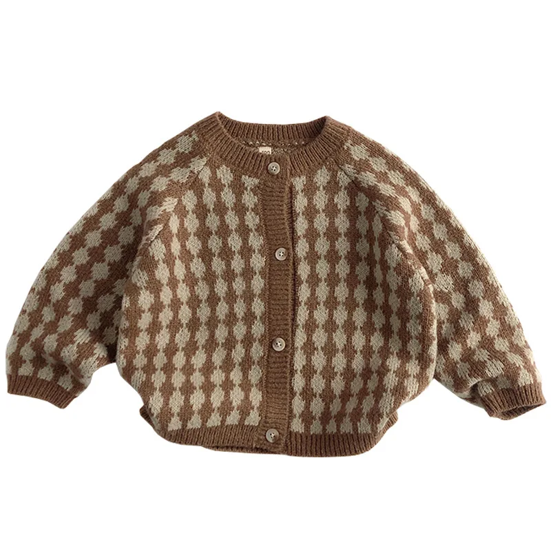 2024 Korean Spring and Autumn Children's Countryside Forest Grid Sweater