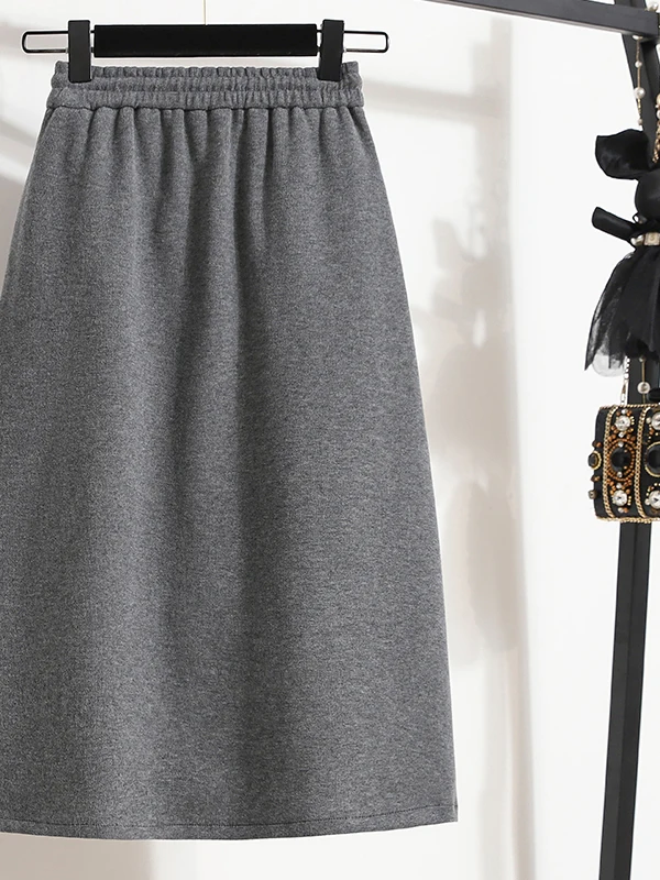 Women's Knitted Mid-Length Straight Tube Skirt Autumn Winter Woolen Open-Crotch plus Size Skirts Slimming A-Line Skirts