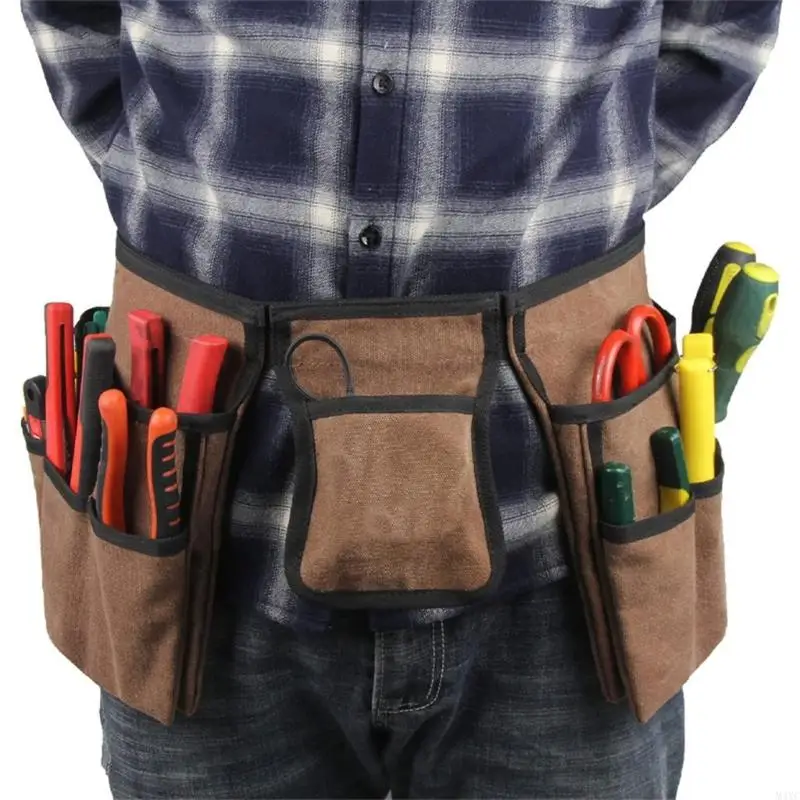 M4YC Essential Worker's Canvas Tool Belt 19 Pockets with Comfort Fit for All Day Use