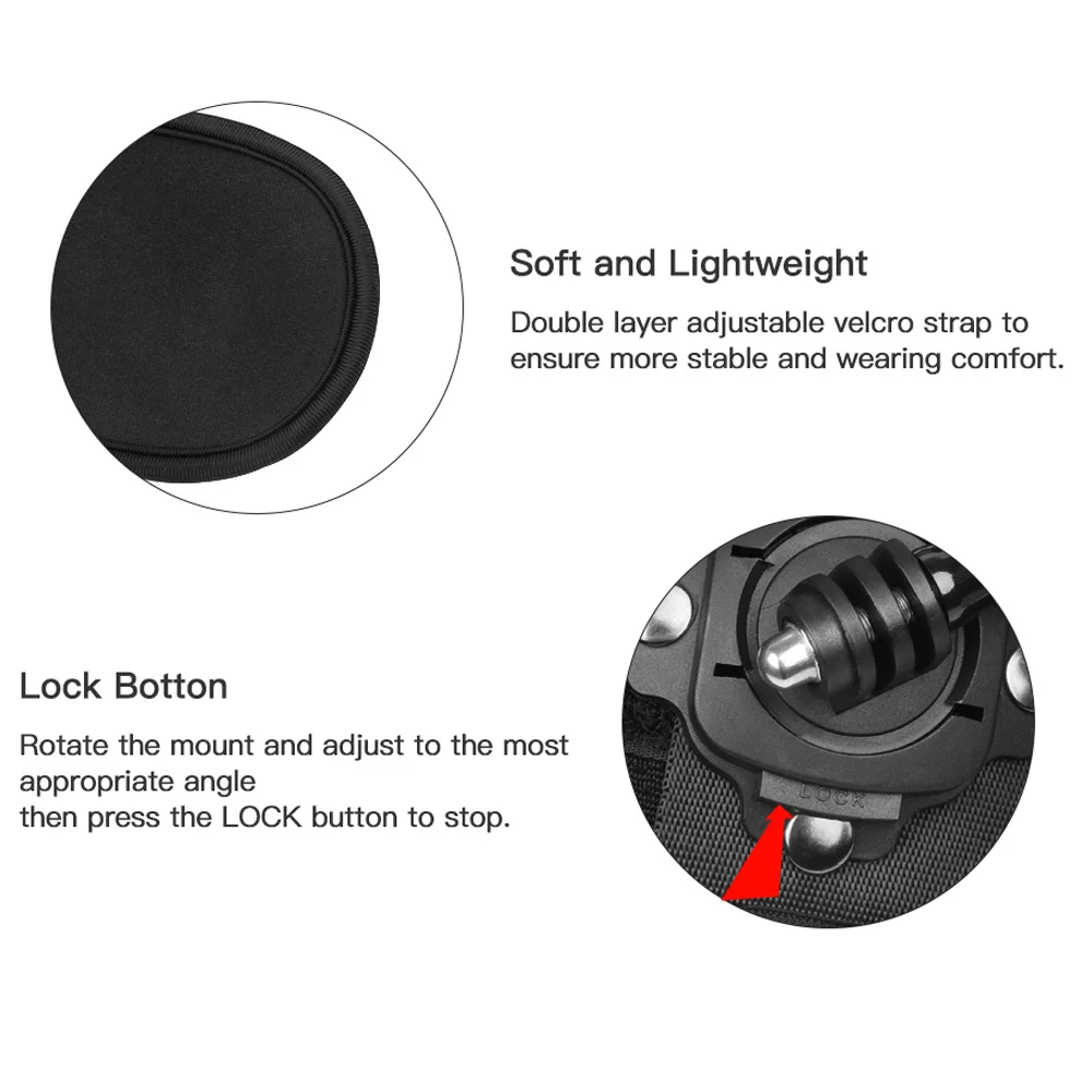 Pulseira de mão com rotação de 360 graus, para gopro hero 9 8 7 5 6 3 4 sessão xiaomi yi 4k lite sj4000 h9, cinto de braço osmo, câmera esportiva