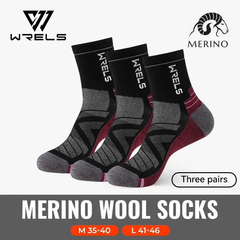 WRELS 1/2/3 Paar Socken aus Merinowolle, thermisch, warm, für den Winter, hochelastisch, dick, Wandersocken, Feuchtigkeitsaufnahme, Sportsocken aus Wolle
