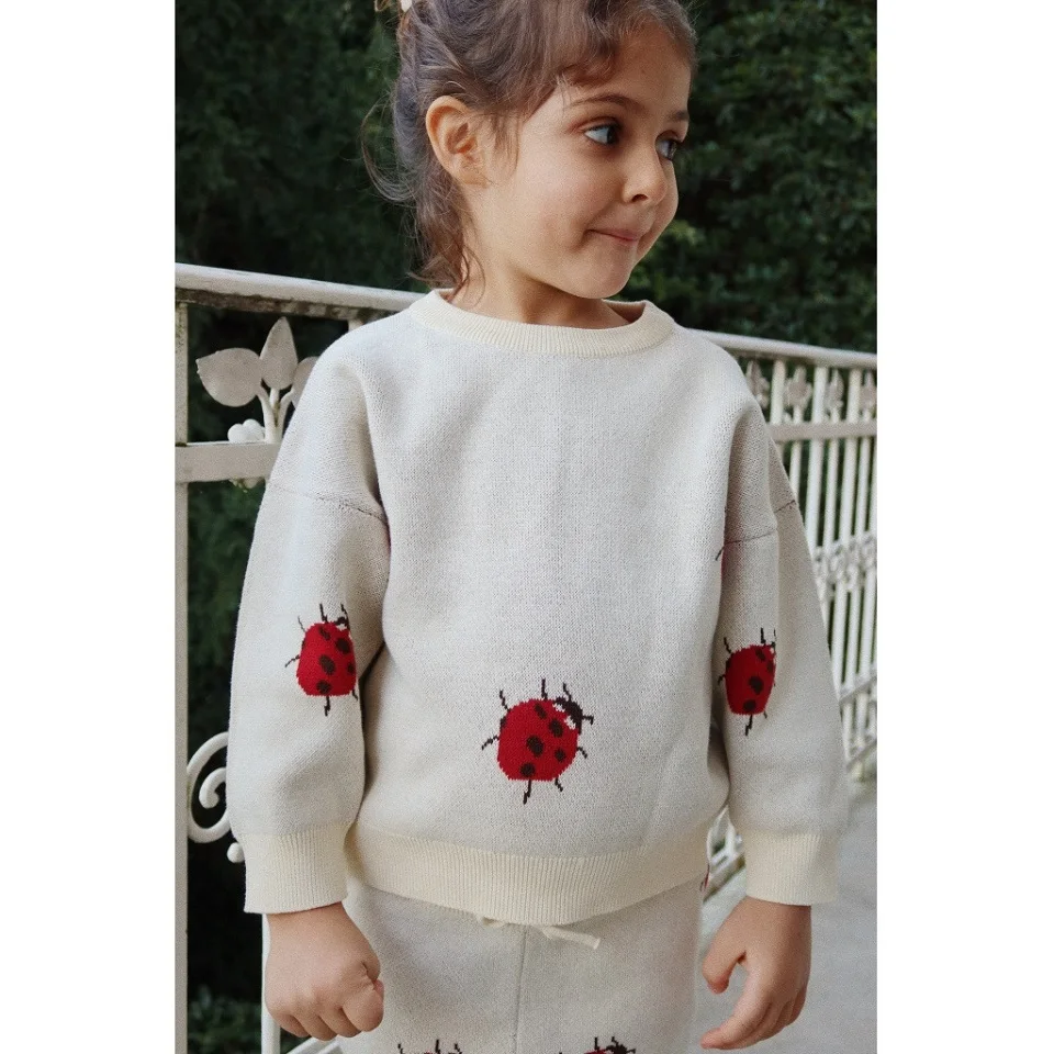 2024 KS Autumn Kids Knitted Heart Sweaters Pants Girl Knit Cute Dress Boy Sweater Pullover Baby Sweatshirt Trousers Clothes Set