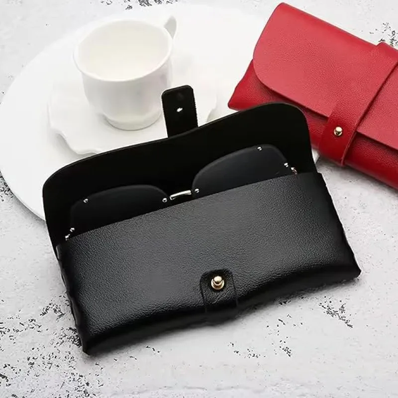 Eye Opening Stuff Soft PU Leather Eyeglass Case,Nail Buckle Glasses Bag for Women Men Horizontal Eyeglass Case - Black