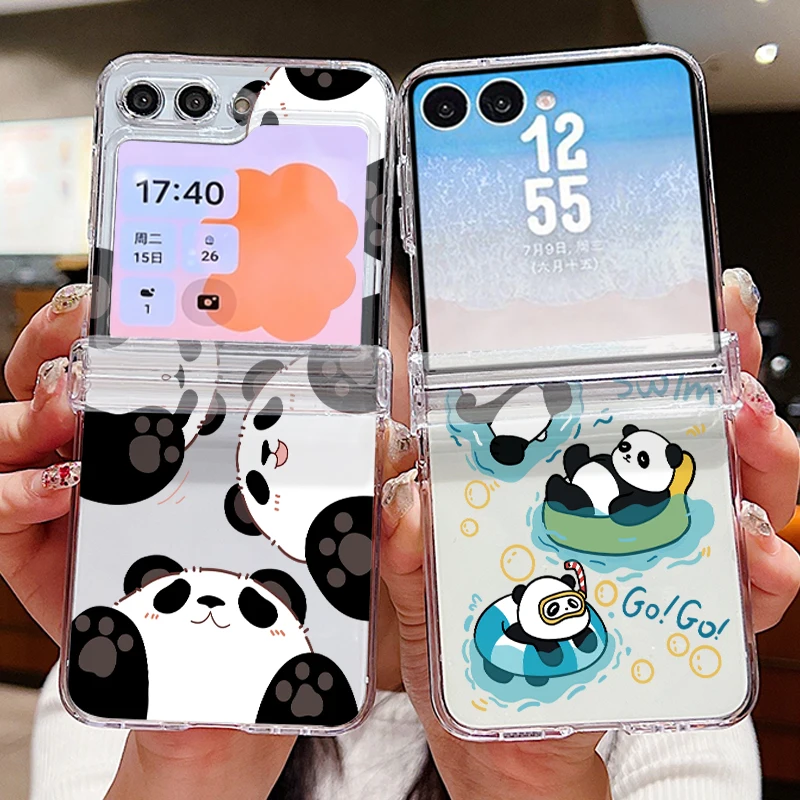 Cute Panda Pattern Phone Case For Samsung Galaxy Z Flip 8 7 6 5 4 3 Clear Hard Folding Cover For Samsung Z Flip8 Flip7 FE Flip6