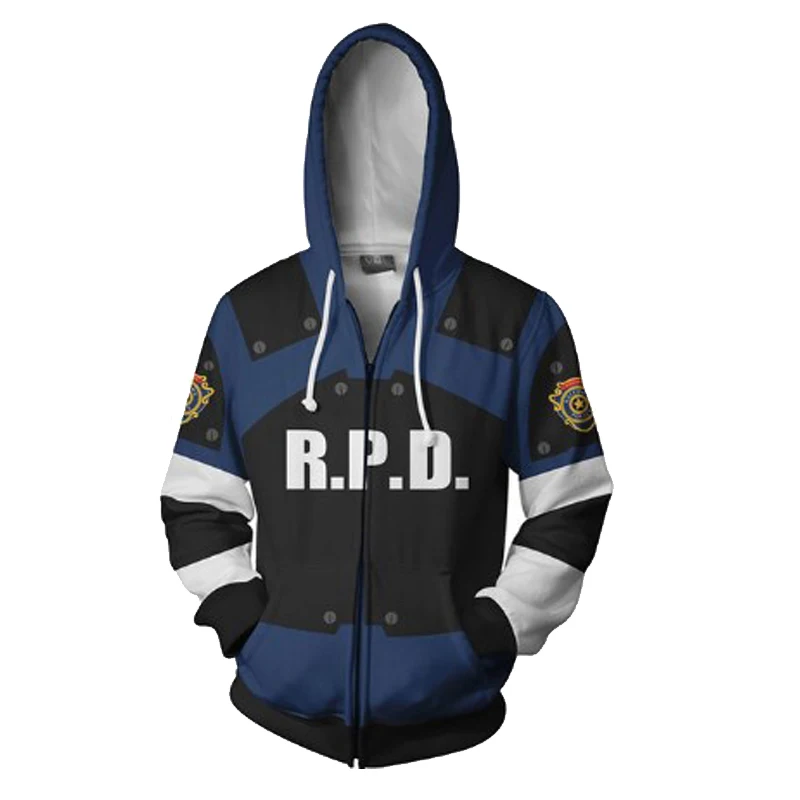 Bluza z kapturem dla dorosłych Leon Scott Kennedy Cosplay policjant kostium bluzy bluza z kapturem nieformalne okrycie wierzchnie męski damski płaszcz