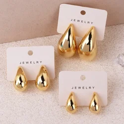 Pendientes colgantes de gota de agua brillantes Vintage para mujer, aretes gruesos huecos ligeros, Color dorado, joyería de moda