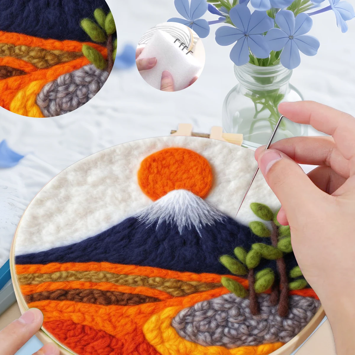 

SDOYUNO Wool Felt Painting Kit Wool For Felting Landscape Diy Craft Package Adult Embroidered Patches Needlework Felt Craft Set