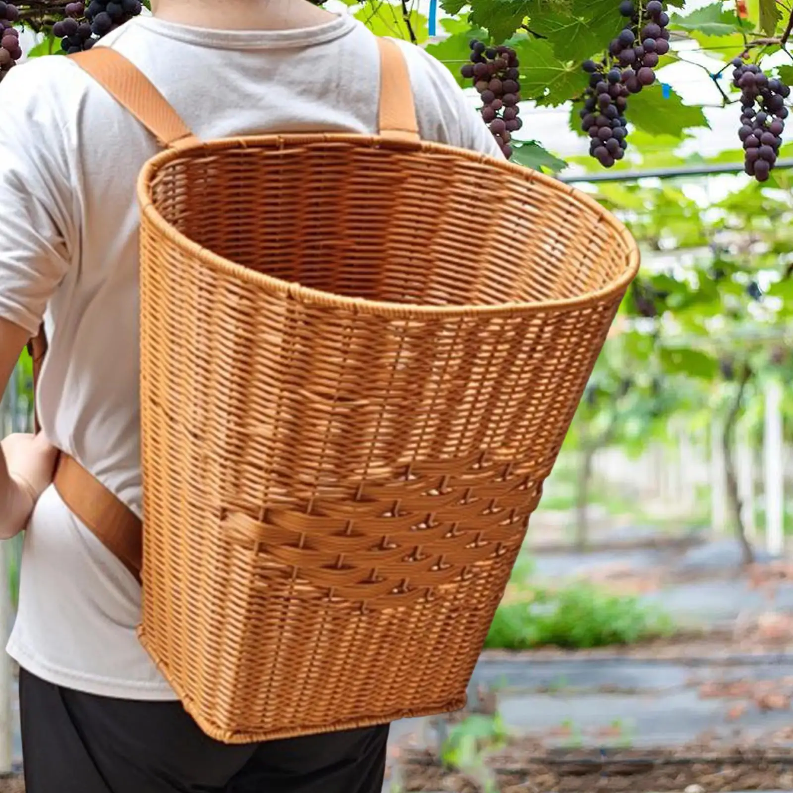 

Tea Leaves Picking Basket Hand Woven with Shoulder Straps Accessories Rustic Shopping Backpack Flower Basket for Picnic Fruit