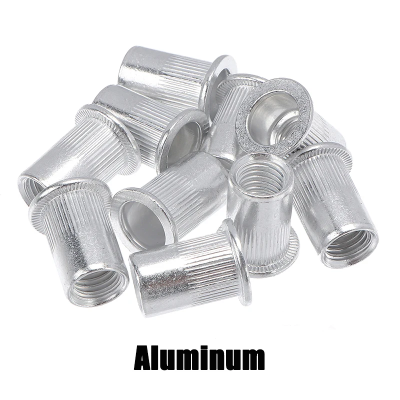 10pcs M3 M4 M5 M6 M8 M10 M12 Stainless Steel Carbon Steel Aluminum Flat Head Threaded Rivet Nut Bind Insert Rivnuts Nutsert