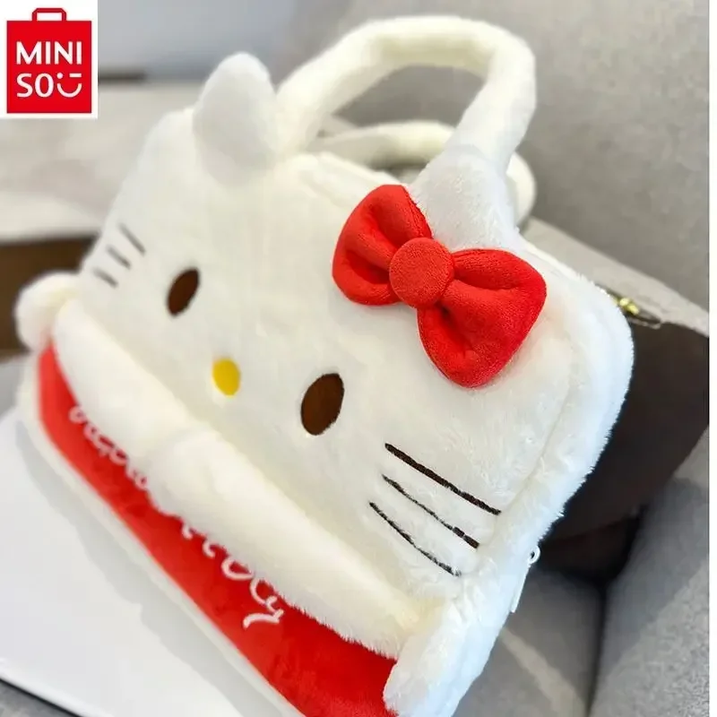 MINISO 2024 High Quality Plush Laptop Bag Student Cartoon Hello Kitty Multi functional Storage Handheld briefcase