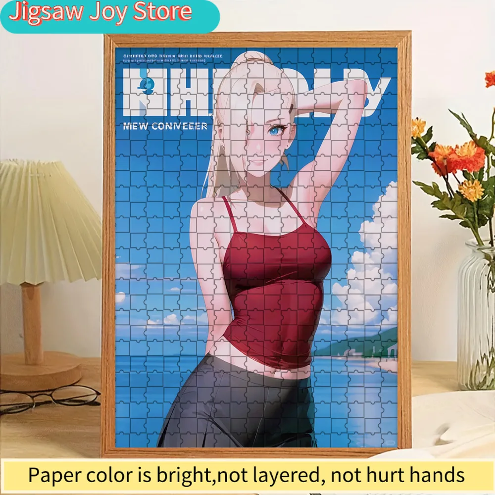 

Бумажная головоломка Ино Яманака, потрясающий арт-дизайн персонажа аниме Наруто: блондинка в красной майке и черной юбке, обложка журнала