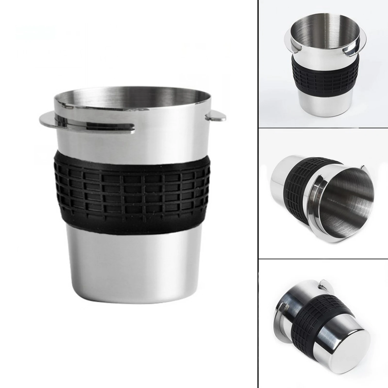 Espresso Powder Dosing Cup 58mm Stainless Steel Coffee Mug Feeder Tool with Anti Slip Mat for Coffee Grinder Machine Spare Part