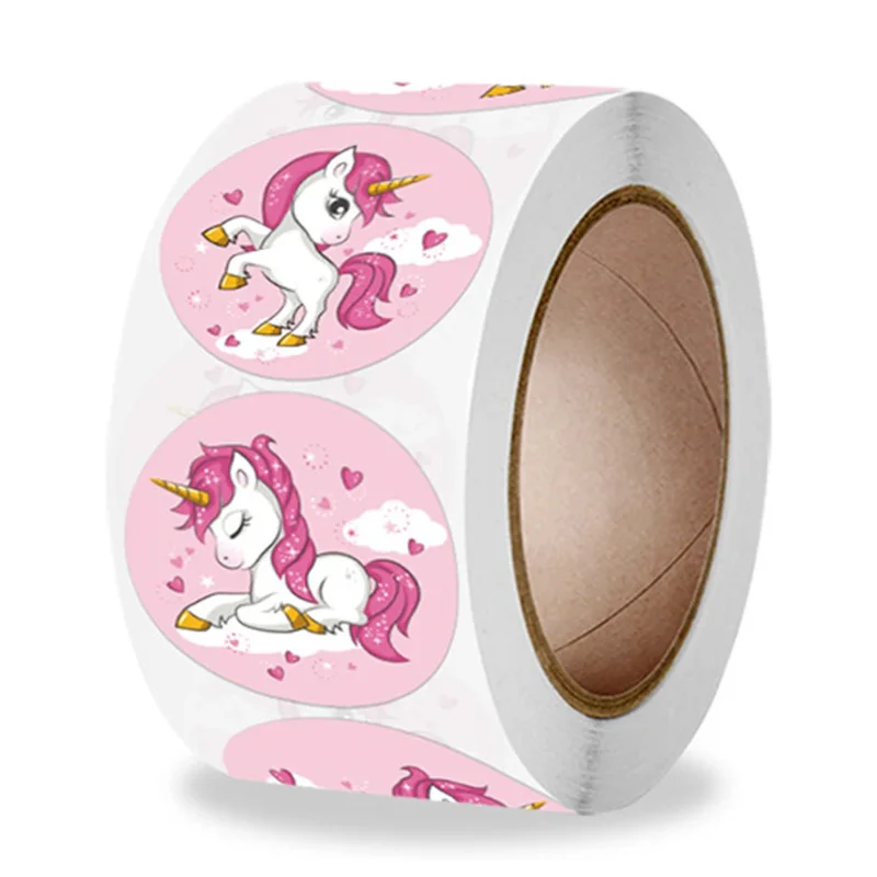 

500 шт. розовые наклейки с единорогом, милые мультяшные наклейки с благодарностью, праздничное украшение, подарочная упаковка, уплотнительные наклейки