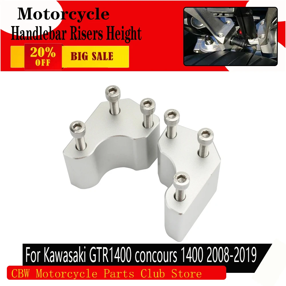 Kit d'extension de guidon en aluminium pour Kawasaki GTR1400 Concours 1400 2008-2019 – Rehausseurs de guidon et adaptateurs de hauteur