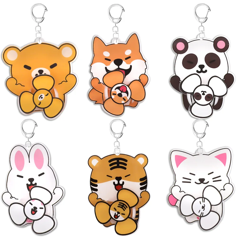 5Pcs Transparent Acrylic Animal Finger Gyro Toy Keychain Pendant Funny Cartoon Anime Hand Spinner Gyro Stress Relief Toy Gifts