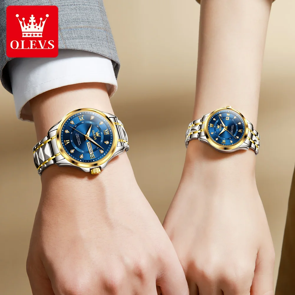 Olevs neue Quarzuhren für Paar rautenförmige Stahlband Design Luxus Mode klassische Armbanduhr Frauen Männer Liebhaber Geschenke