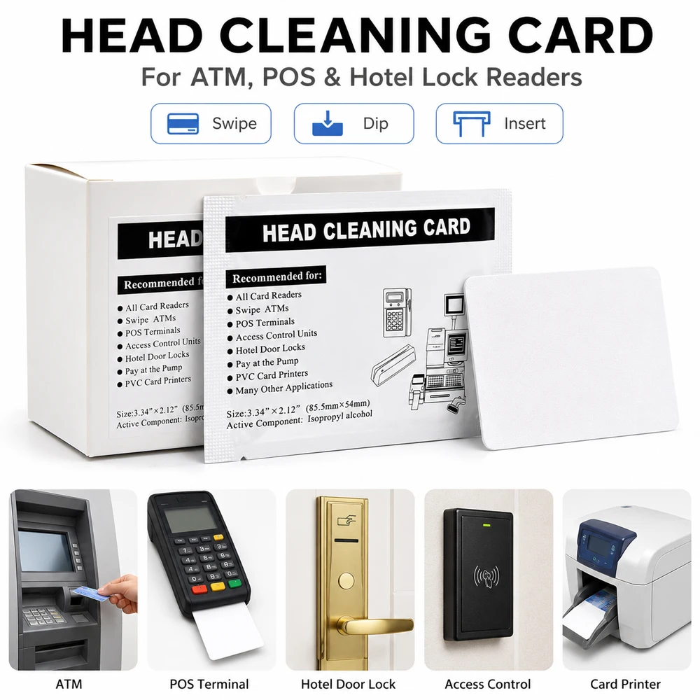 Head Cleaning Card for ATM POS Card Reader Hotel Door Lock Swipe Dip Insert Card Reader Cleaning Card