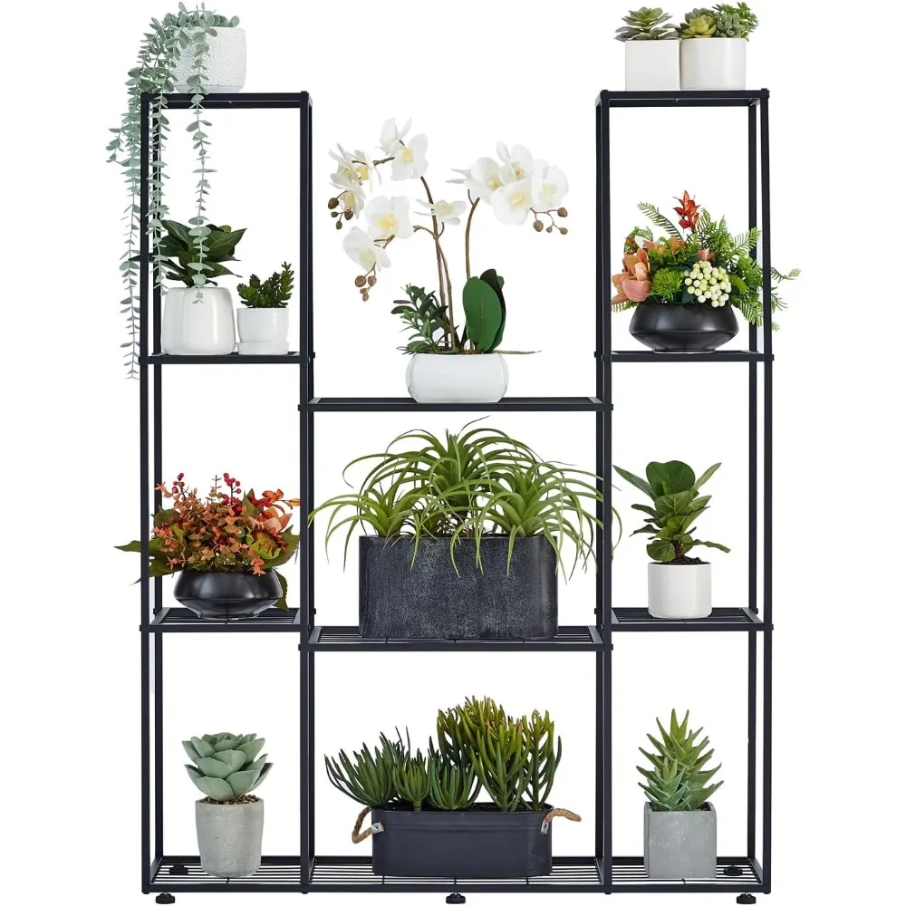 Metal Plant Stand, 4 - Tier 11 Pots Plant Shelf Flower Stand, Multiple Potted Plant Holder Planter Water Prevent Organizer for O