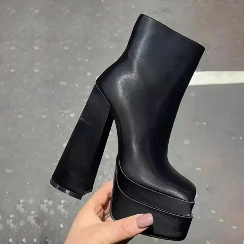 British Style Women\'s Boots Mid Calf Roman Style Fashion Boots 15CM Square Heel Autumn Sexy Women\'s Short Boots Women Shoe 34-43
