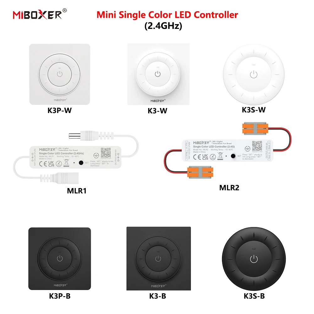 Miboxer MLR1 MLR2 K3 K3P DC12-24V Mini 2,4GHz RF Kabelloser Fernbedienungs-Dimmer für 2835 5050 Einfarbige LED-Streifen Lichtsteuerung