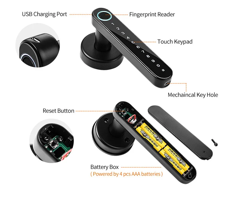 Hot Selling Security Simplified Lever Digital Smart lock with Fingerprint ,Touchscreen Room Door Lock