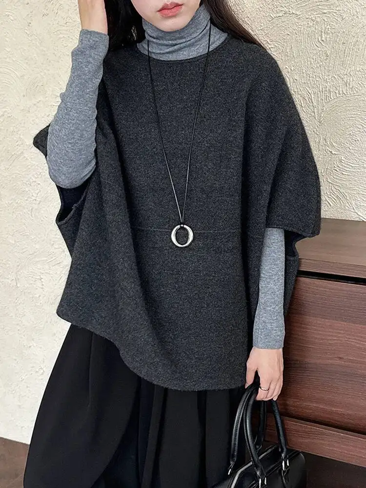 

Красный вязаный свитер большого размера с круглым вырезом и рукавами «летучая мышь», женские пуловеры, новая мода, весна-осень