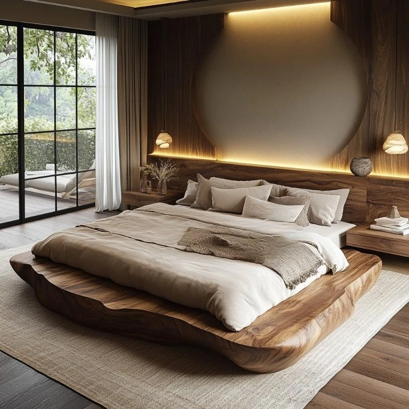 Platform bed master bedroom homestay 1.8m large bed log bed all solid wood