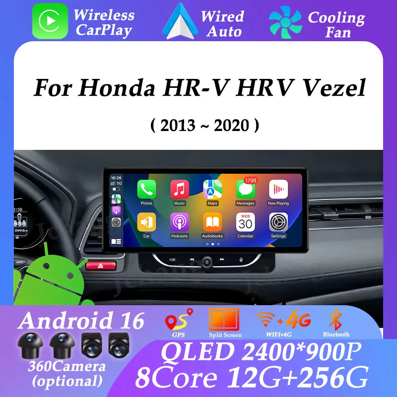 Reproductor Multimedia con Pantalla Ultrafina para Honda HR-V HRV Vezel 2013-2020, Pantalla Dividida, GPS, Navegación, Carplay, Unidad Principal para Auto, DSP, BT, WIFI