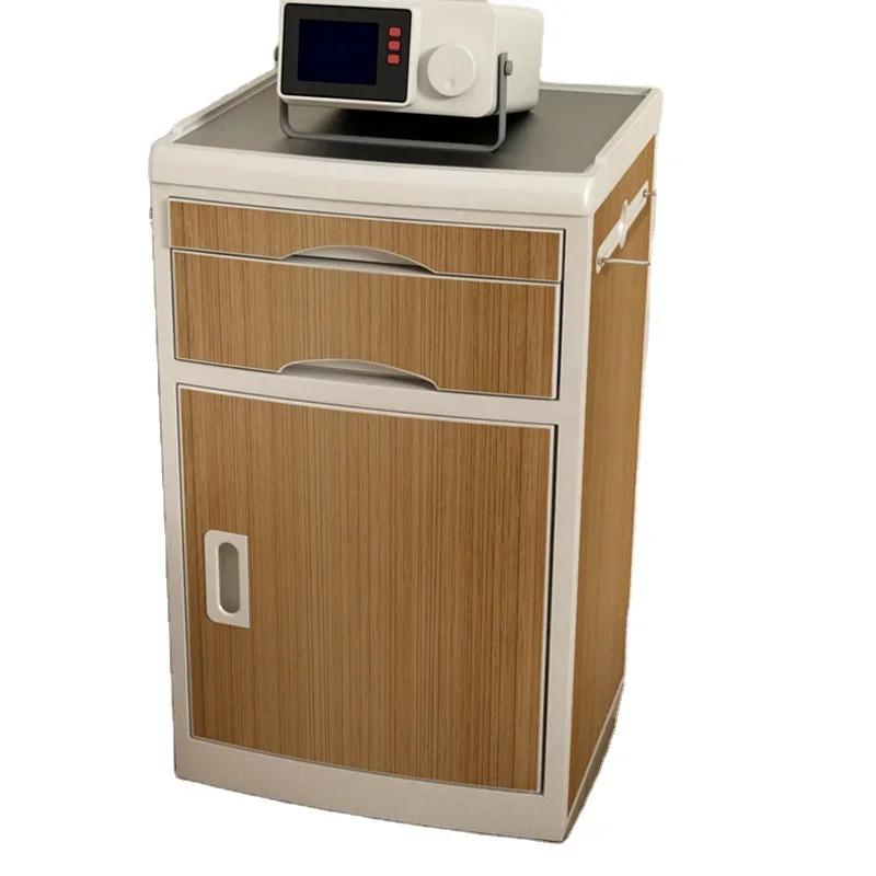 

Hospital Nursing Home Wood Grain Stainless Steel countertop Beside Cabinet Medical Bedside Table