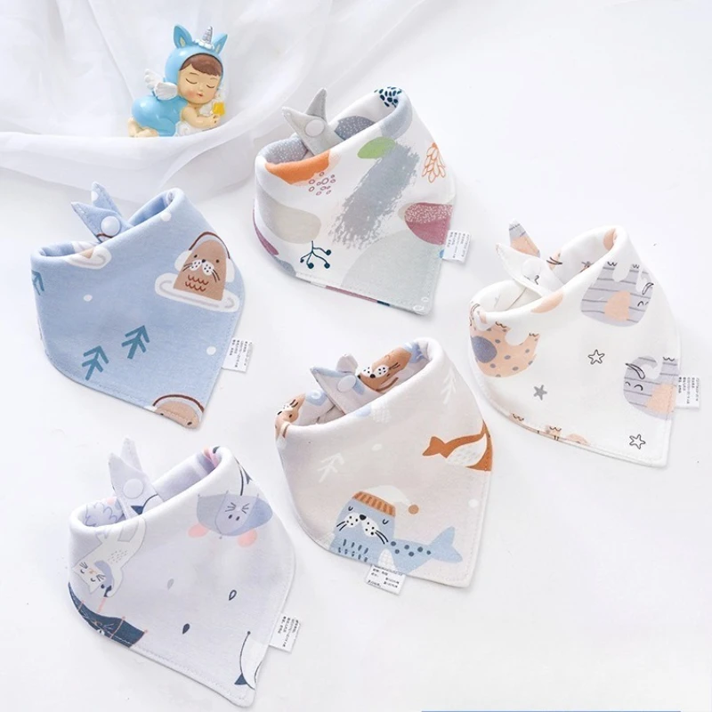 

Утолщенный детский треугольный нагрудник из чистого хлопка, детский водонепроницаемый нагрудник для новорожденных, мягкий впитывающий нагрудник с кнопкой, полотенце для кормления в мультяшной форме