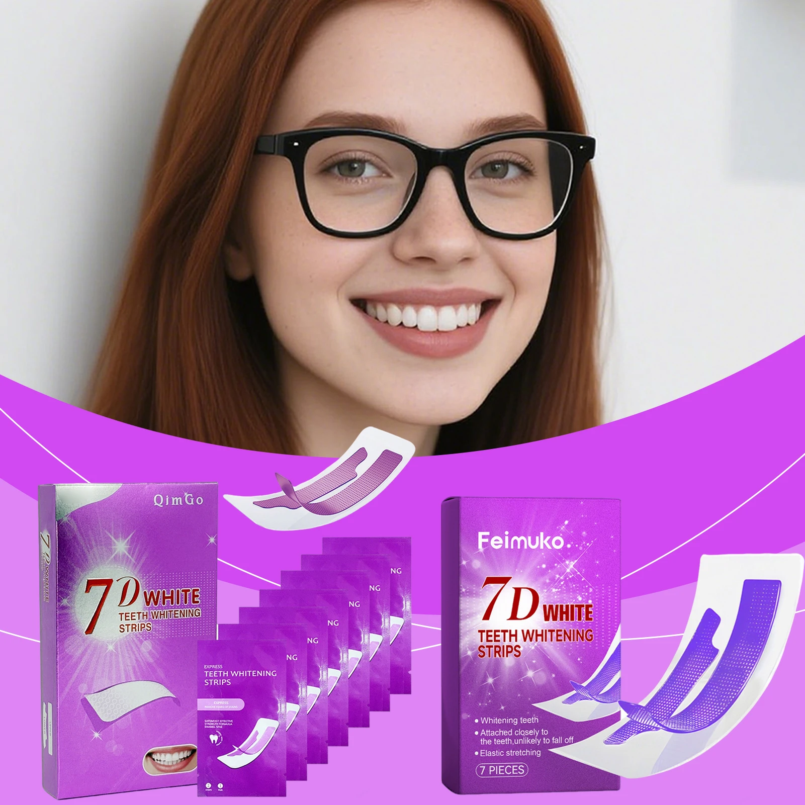 7d Teeth Brightening Strips Advanced Purple Formulas Neutralizes Yellow For Instants Brightening Travel Essential Oral Kit