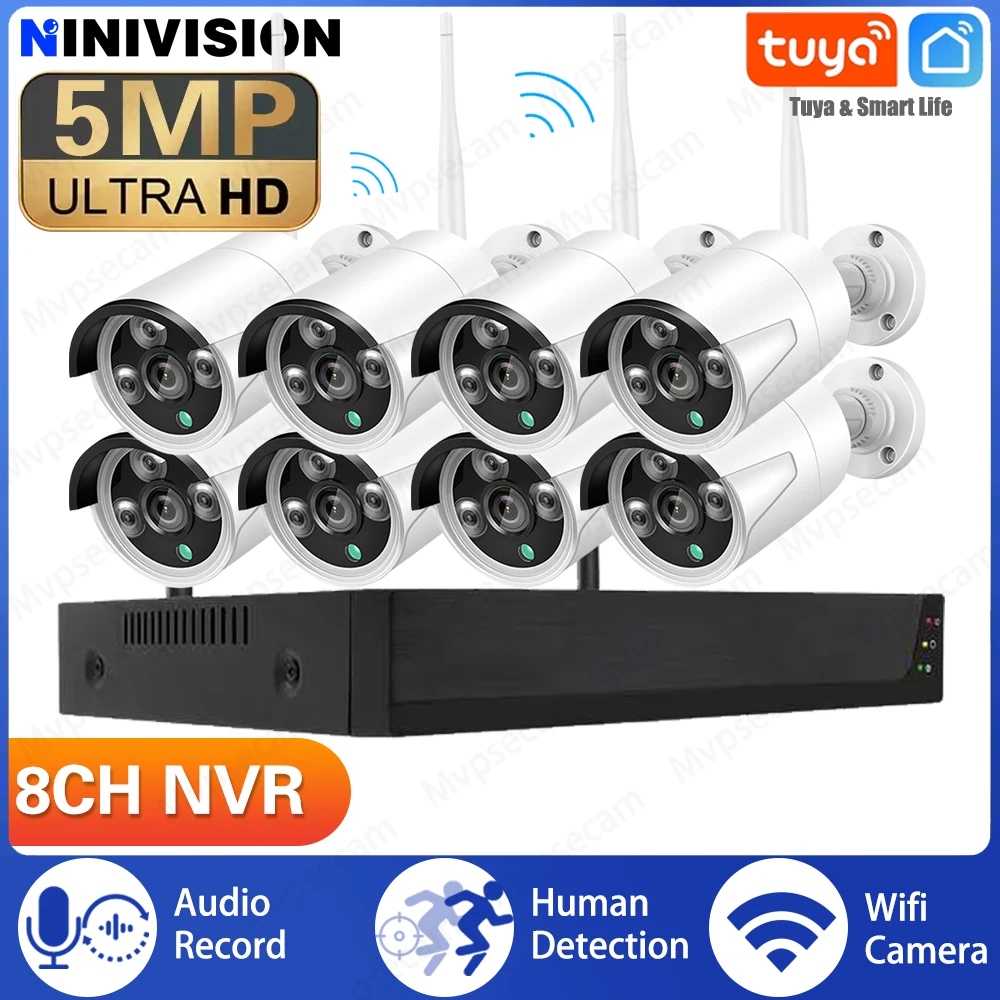 

8-канальный NVR TUYA 5MP Wi-Fi камера наблюдения система Smart Life ночное видение аудио обнаружение движения Wi-Fi защитная камера безопасности