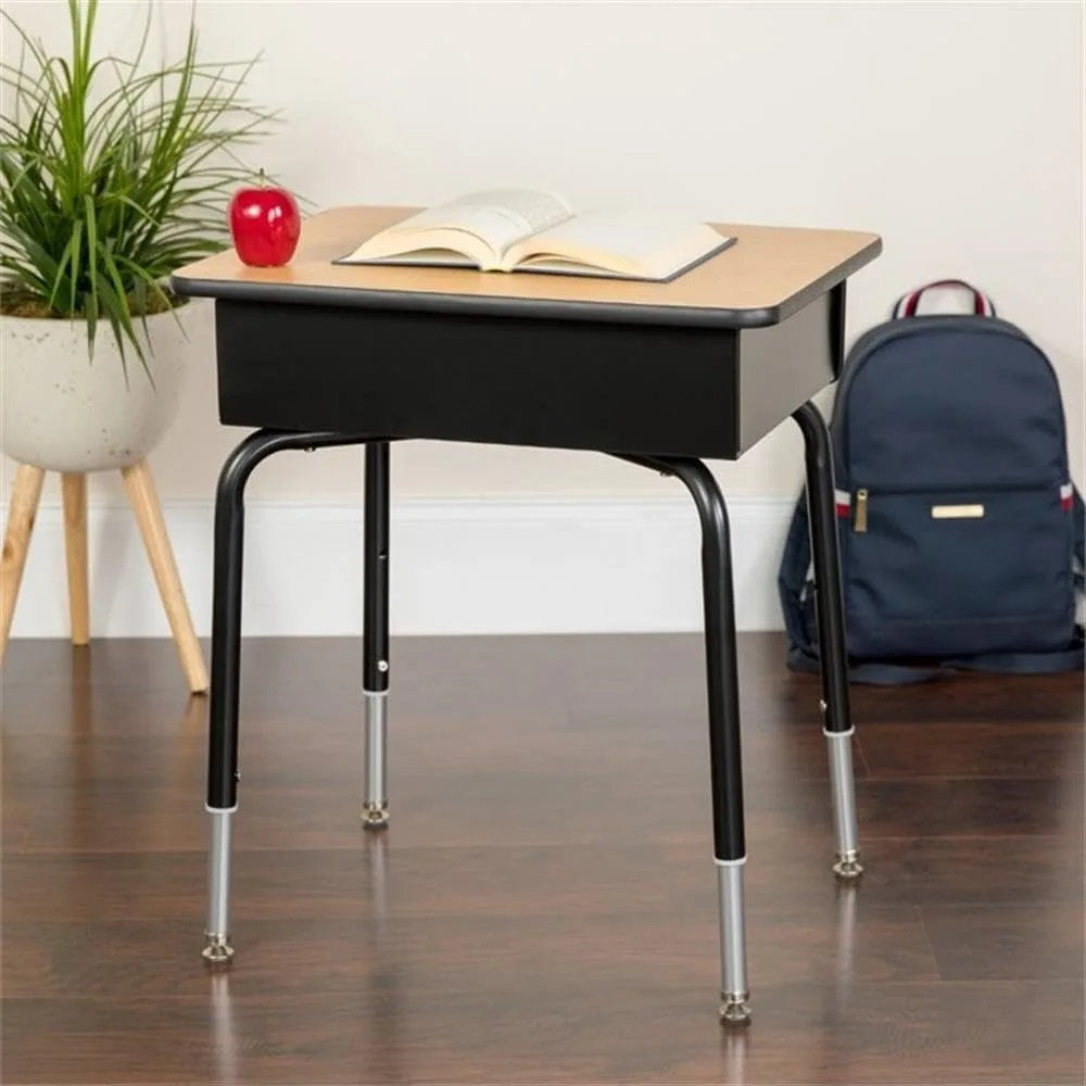 Open Front Student Desk for Classrooms or Remote Learning, Height Adjustable School Desk with Metal Book Box, School Desks