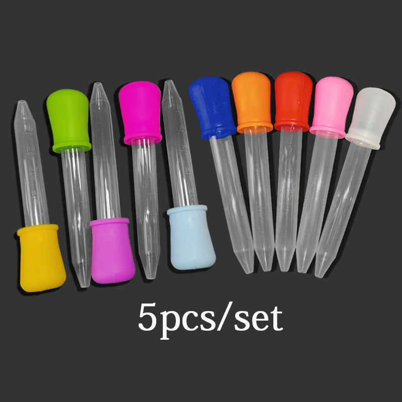 5ML Clear Silicone Pipette Plastic Baby Medicine Dropper Spoon Pipette Liquid Food Dropper Burette 10 Colors