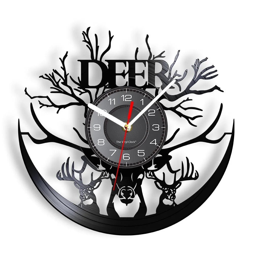 Forest Deer Vinyl Record Wall Clock with LED Backlight Creative Antique Home Living Room Decoration Quartz Clock